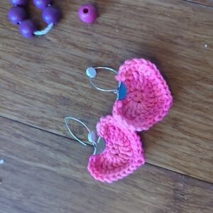 Pink Crochet Heart Earrings